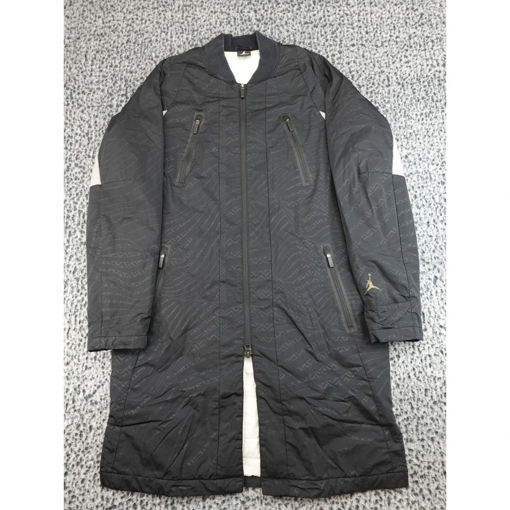 Jordan Long‎ Bomber Jacket Mens M Black Geometric Insulated Parka Gold Logo